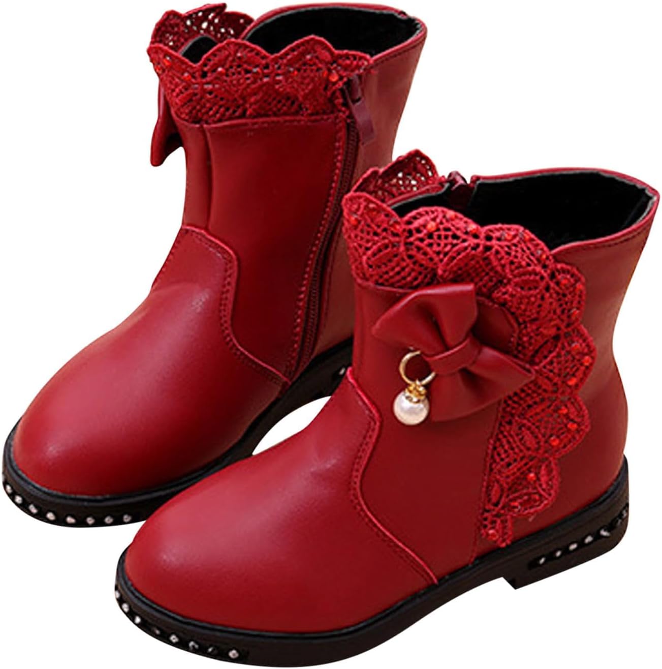 

Детские ботильоны для девочек с меховой подкладкой, зимние теплые ботинки с кружевной отделкой, боковой молнией, из искусственной кожи, для верховой езды, для девочек 4-12 лет Generic, White