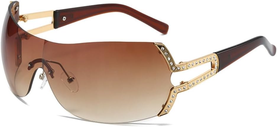 

Солнцезащитные очки овальной формы без оправы 2027 года, большие, с полой внутренней частью, для женщин, в стиле стимпанк, с защитой от ультрафиолета UV400 MTZJH, Brown