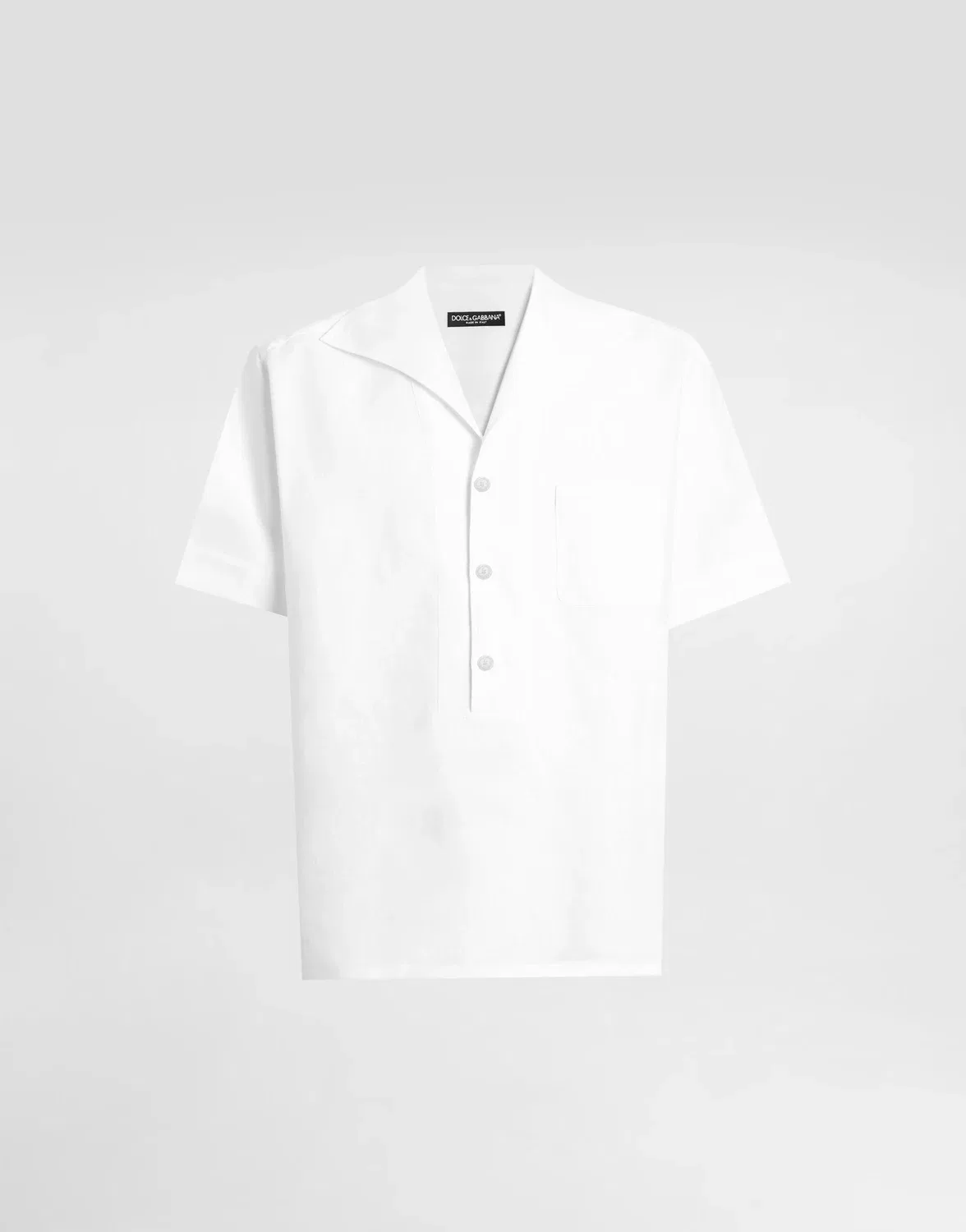 Льняная рубашка с короткими рукавами на трех пуговицах DOLCE & GABBANA, белый