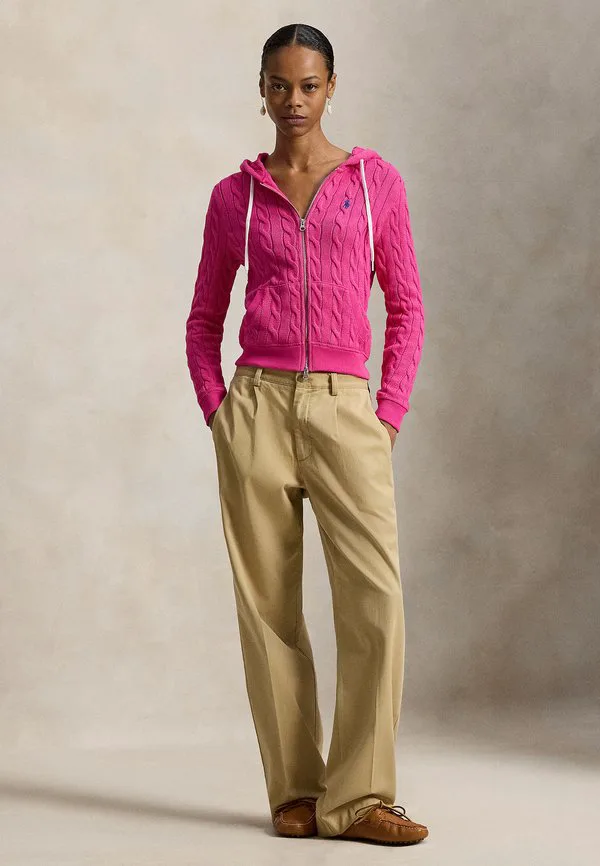Хлопковый кардиган-худи на молнии с косами Polo Ralph Lauren, Accent Pink — фото 2