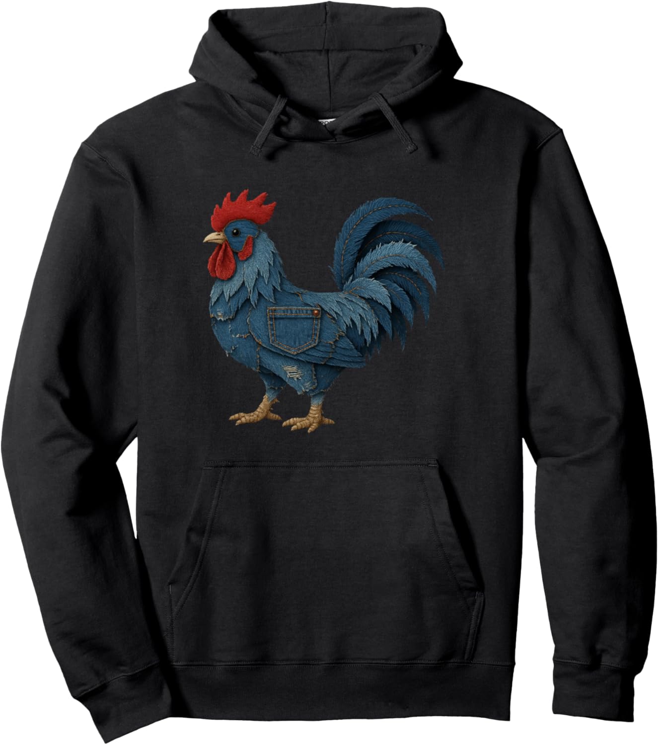 

Худи из денима с изображением цыпленка и петуха Chicken Rooster Denim Design, черный