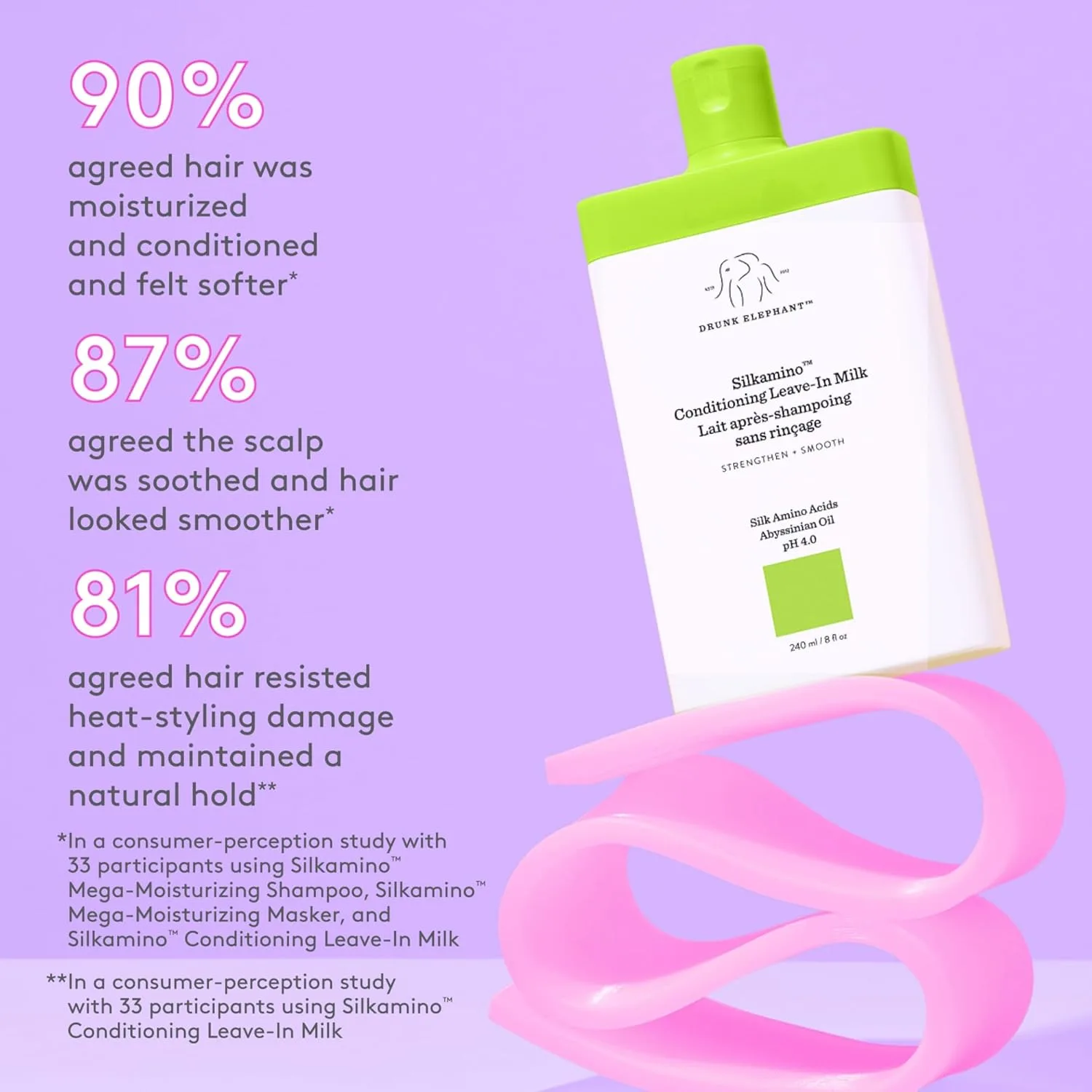 Drunk Elephant Silkamino кондиционер несмываемый молочко 240 мл - Silk Amino Acids, Clean Clinical, без жестокости, тестировано дерматологами, без эфирных масел, силиконов и SLS — фото 3