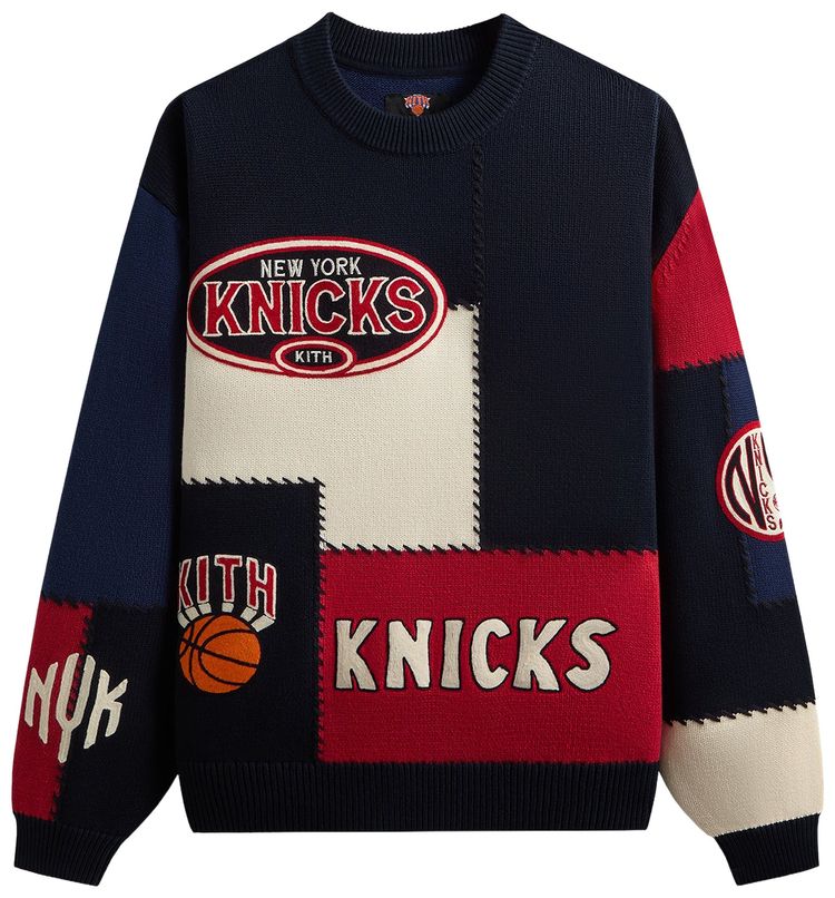 

Свитер Kith For The New York Knicks с круглым вырезом и лоскутным узором, модель, черный