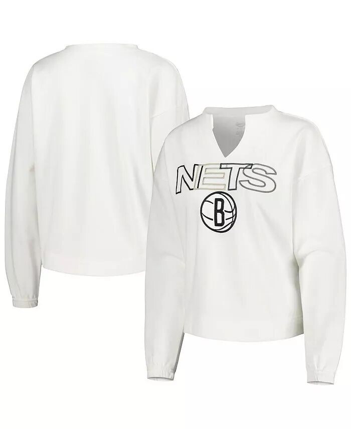 

Женская белая футболка с длинным рукавом Brooklyn Nets Sunray Notch Neck Concepts Sport