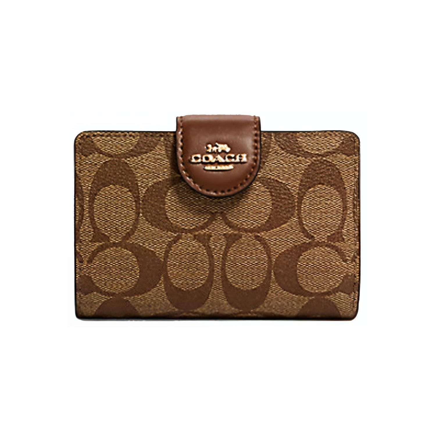 

COACH Кошелек-клатчи из парусины с угловой молнией и кожи, женский, коричневые, среднего размера