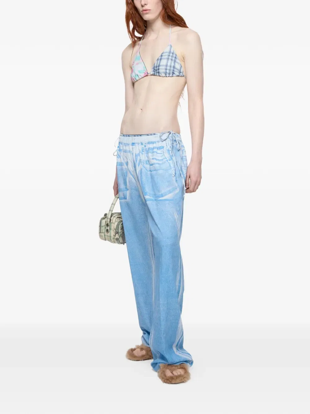 Купальник-бикини с цветочным принтом и вставками пэчворк Acne Studios, синий — фото 3