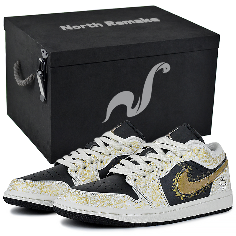 

Jordan Кроссовки мужские Air 1 Abrasion Resistant Low Top Vintage баскетбольные черно-белые с золотым богом солнца в подарочной коробке, цвет Gold Sun God-Gift Box 2