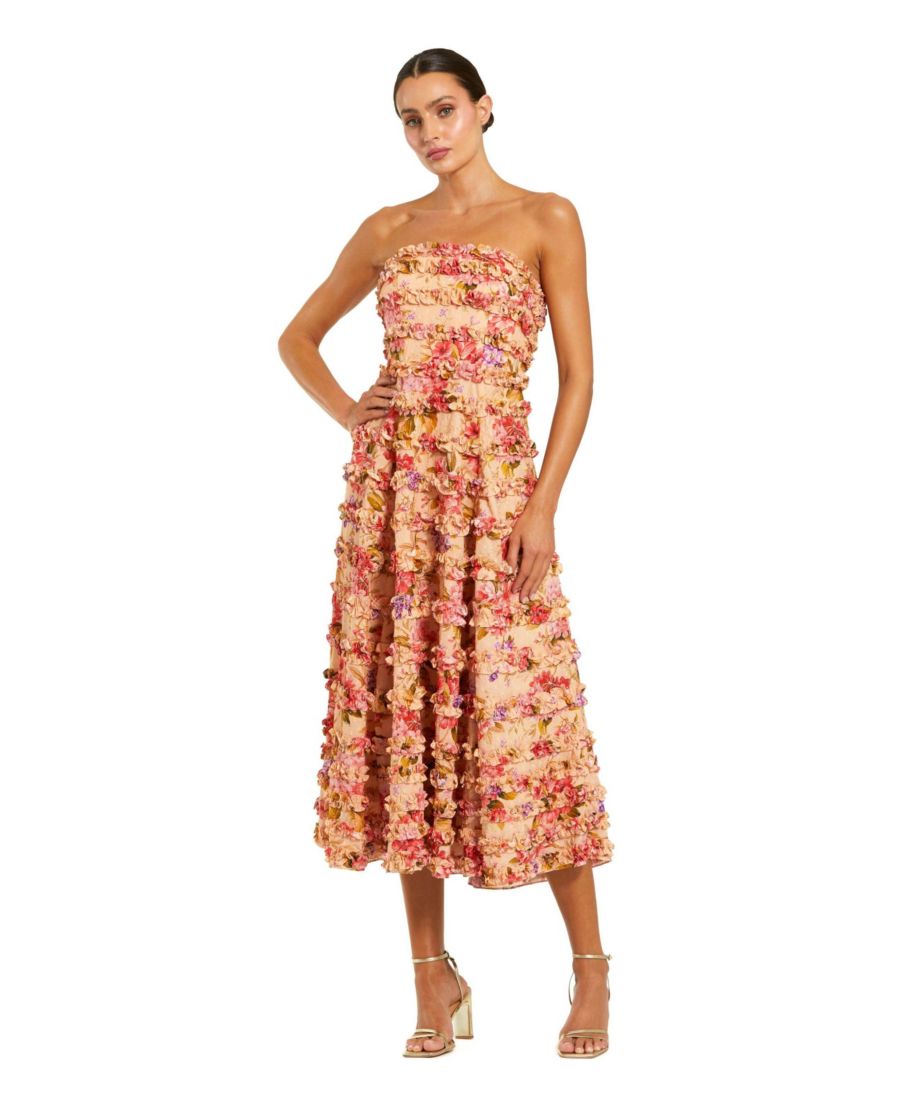 

Женское розовое хлопковое платье без бретелей с оборками, длиной до щиколотки Mac Duggal, Pink multi