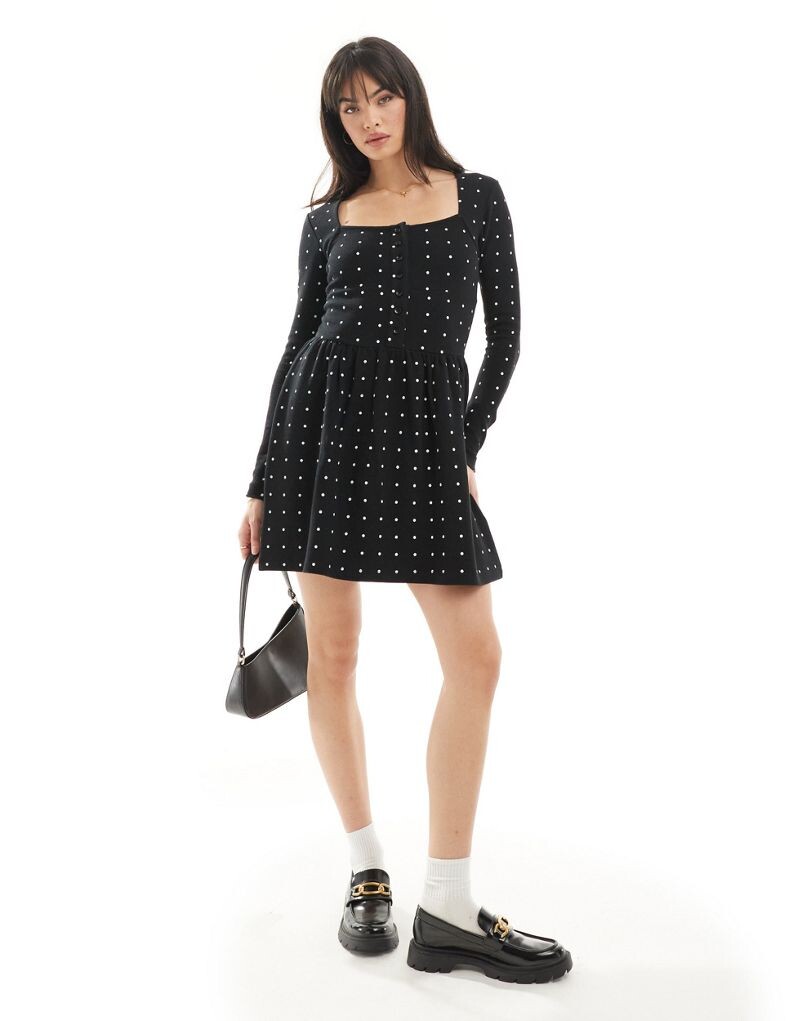 

Мини-юбка с квадратным вырезом и длинными рукавами ASOS DESIGN