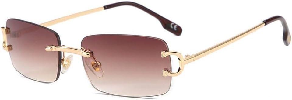 

Модные винтажные маленькие металлические солнцезащитные очки в стиле ретро с защитой от УФ-излучения UV400, без оправы, солнцезащитные очки 90-х годов для женщин и мужчин KTUCN, Gradient Tea