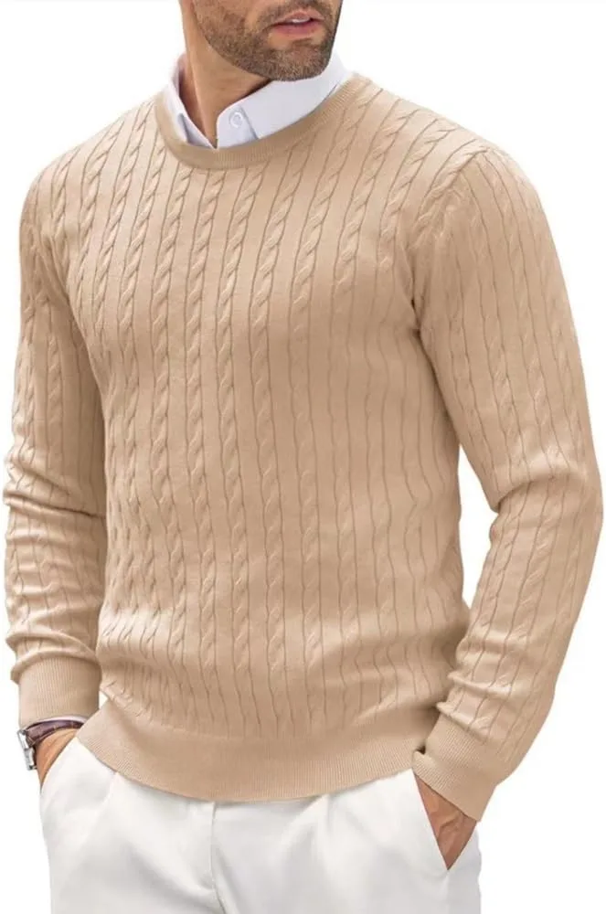 

Мужской свитер с круглым вырезом, длинным рукавом, кабельной вязкой, Slim Fit, легкий LLJYLYHRHD
