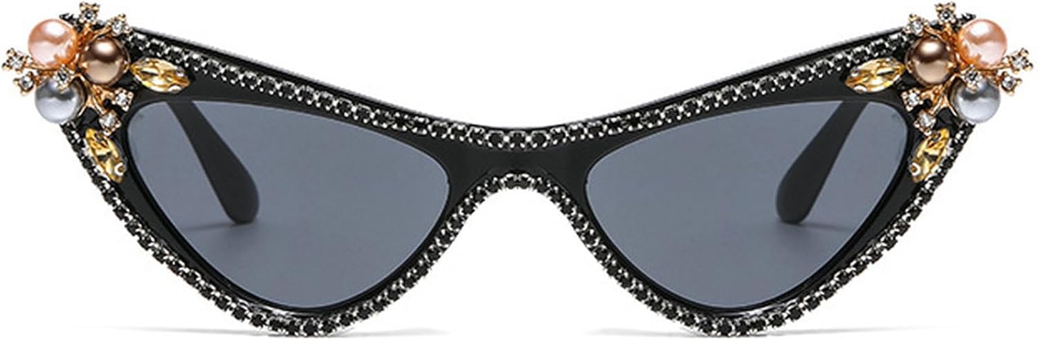 

Женские солнцезащитные очки со стразами в стиле ретро, ​​блестящие, «кошачий глаз», модные солнцезащитные очки с бриллиантами для женщин, защита от УФ-излучения mincl, Black
