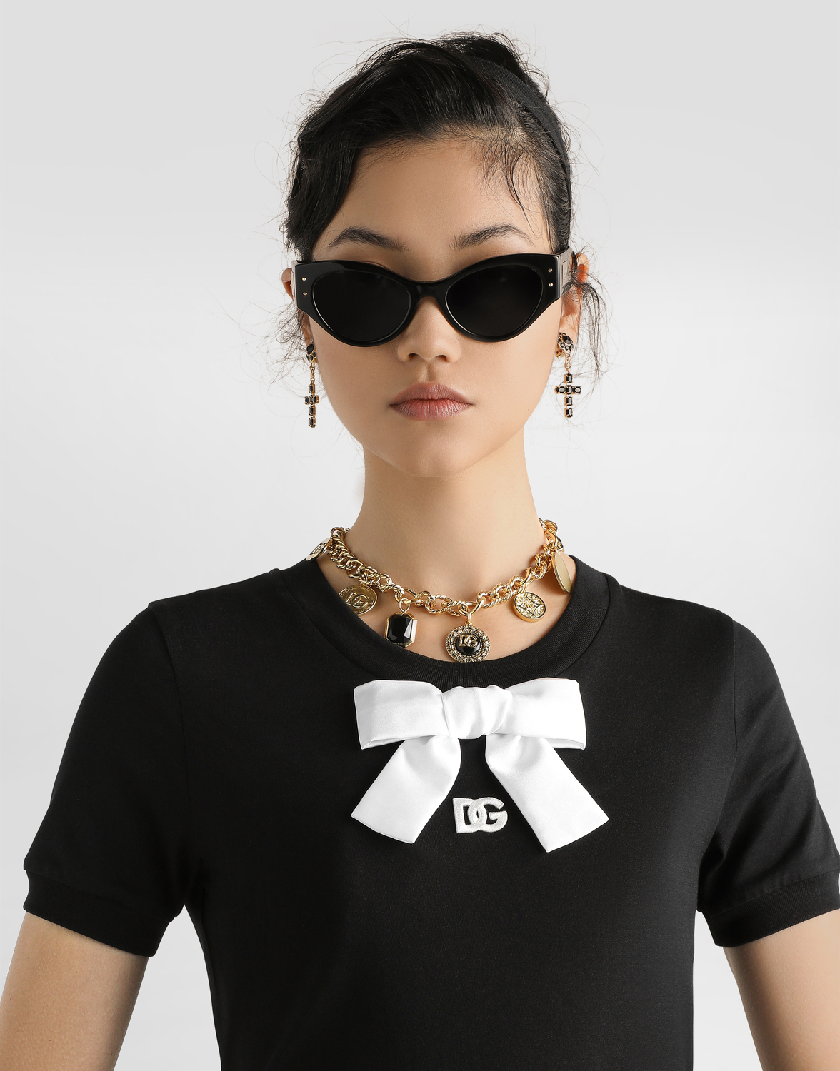 Футболка из джерси с вышивкой dg и бантом Dolce & Gabbana, черный — фото 4