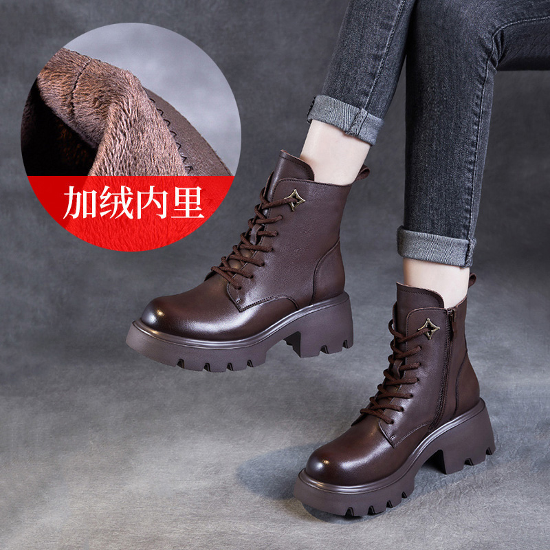 Devanro Женские полусапожки на каблуке 6 см тёмно-коричневые, цвет Dark Brown — фото 2