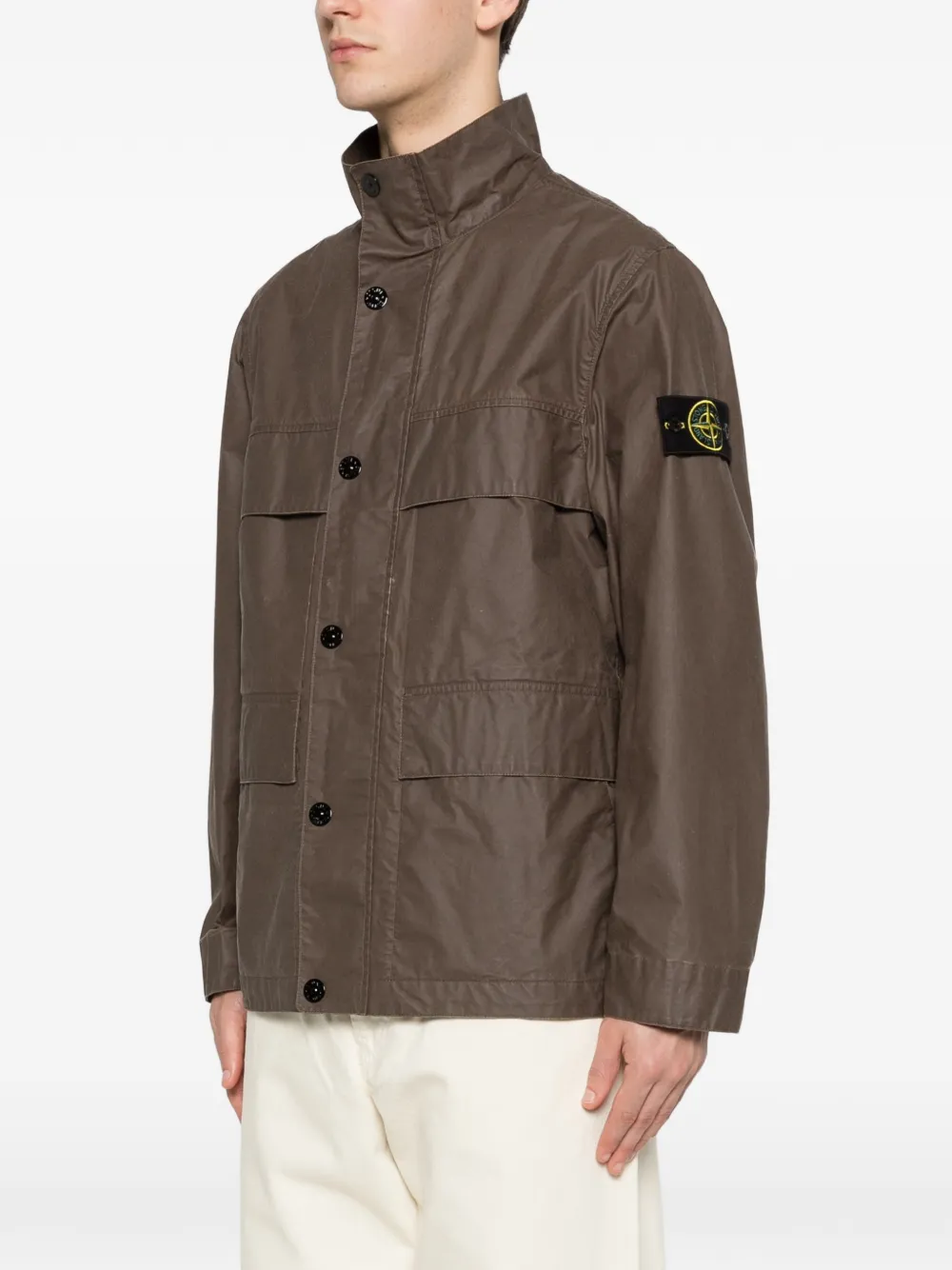 Рубашка-куртка из вощеной ткани Stone Island, коричневый — фото 3