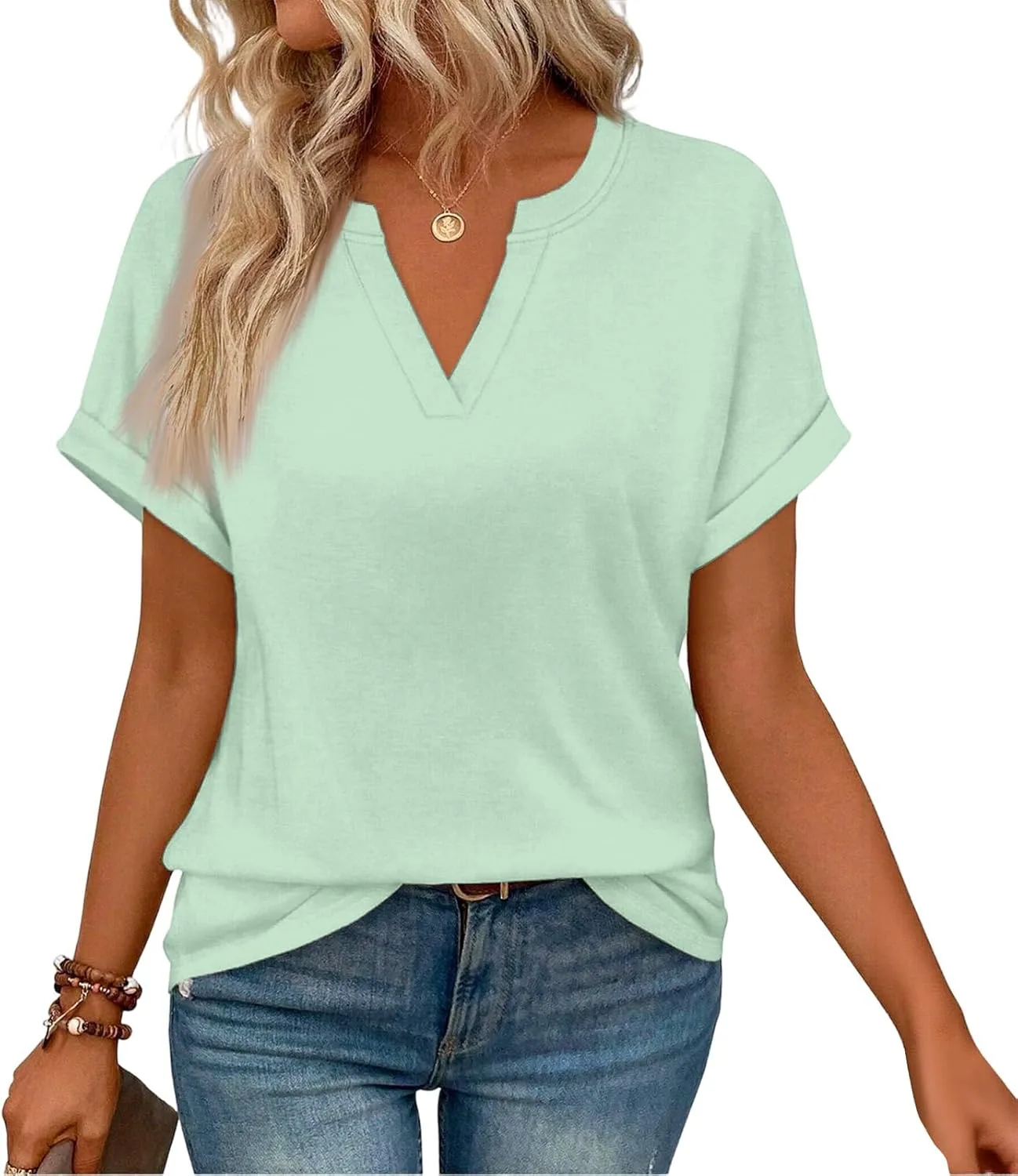 

Женская модная блузка с V-образным вырезом и короткими рукавами FQZWONG