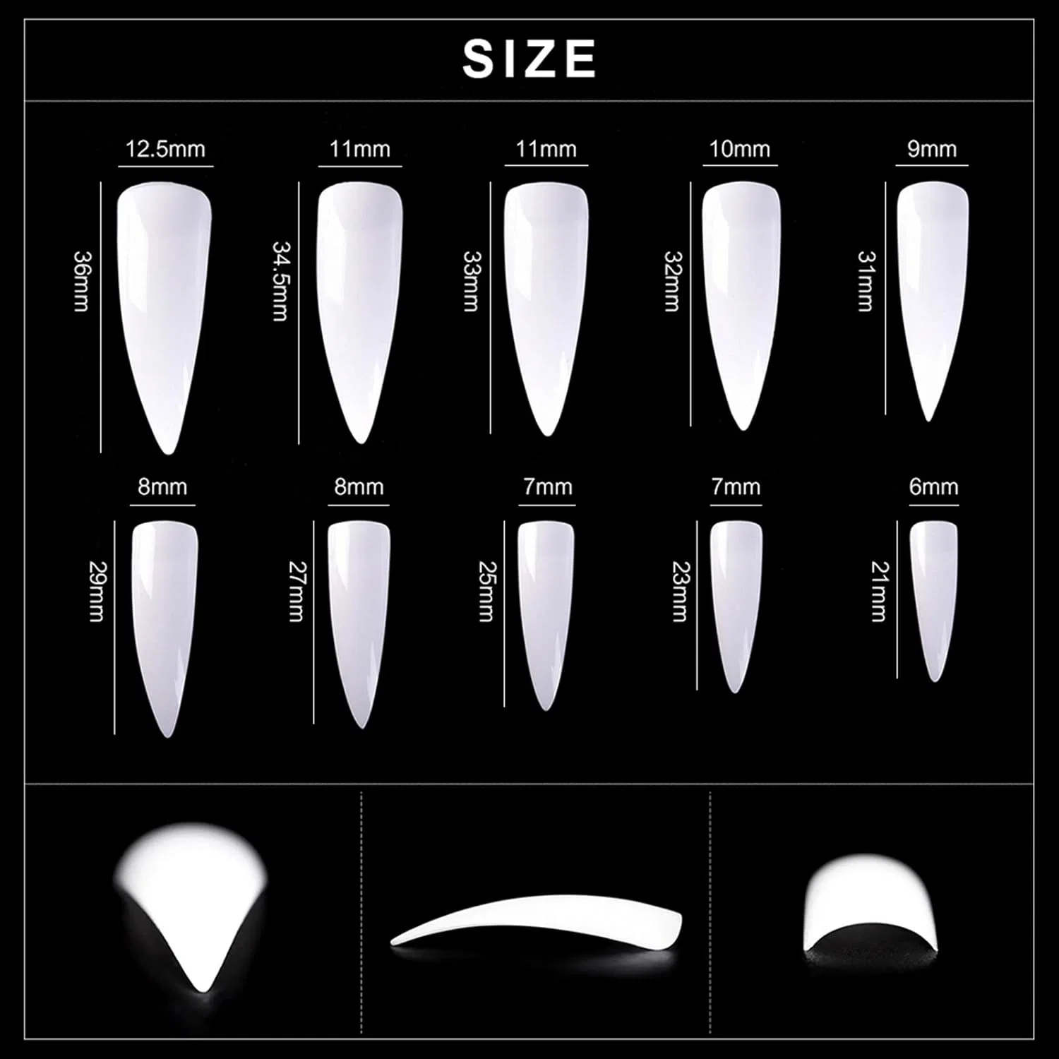 Накладные ногти No Wrinkles Half Cover с острым кончиком, 500 шт. Alexnailart