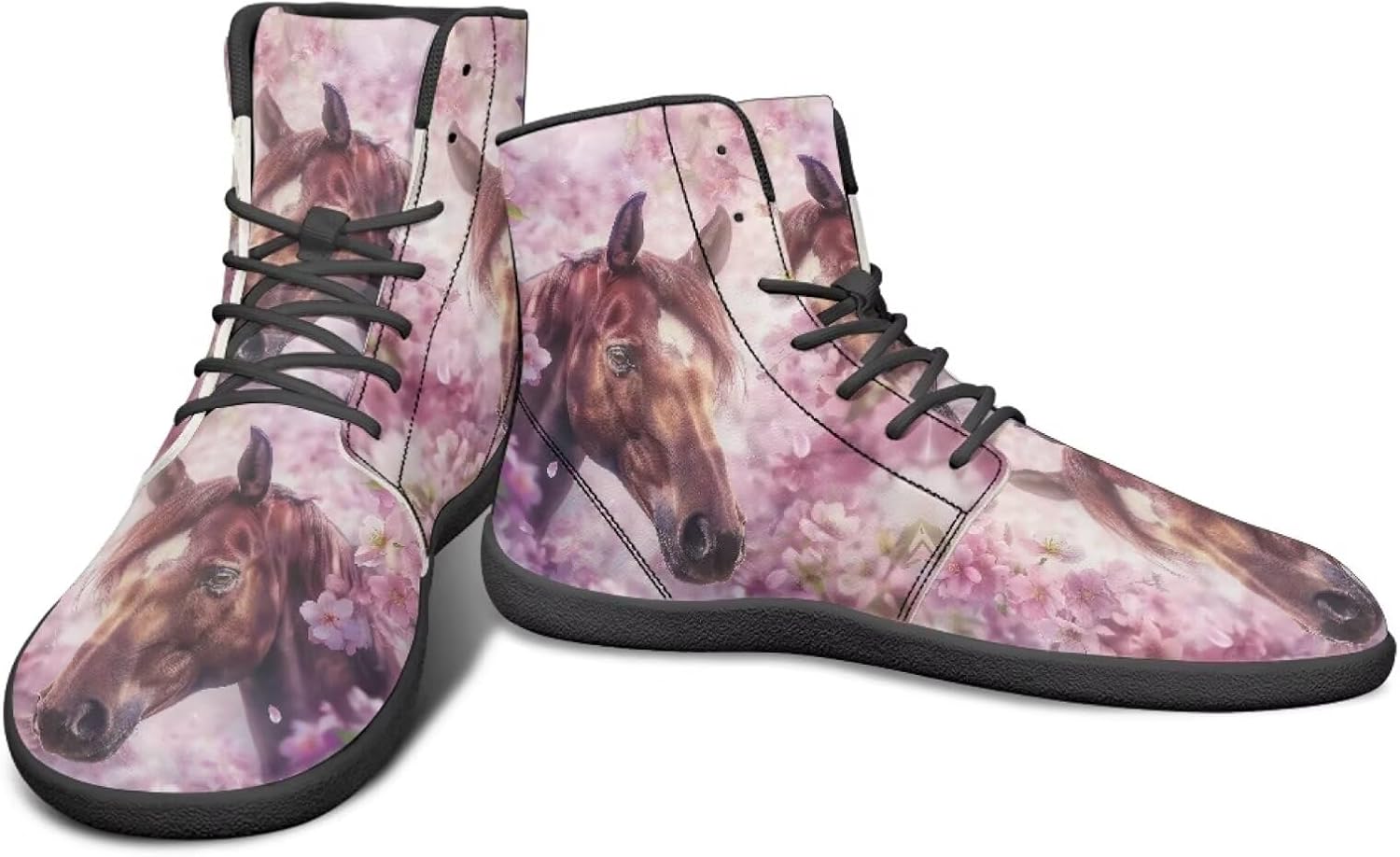 

Мужские кроссовки с высокой посадкой и рисунком животных без подошвы с нулевым перепадом, с резиновой подошвой для бега, походов и путешествий Watdotory, Horse Cherry Blossom Print