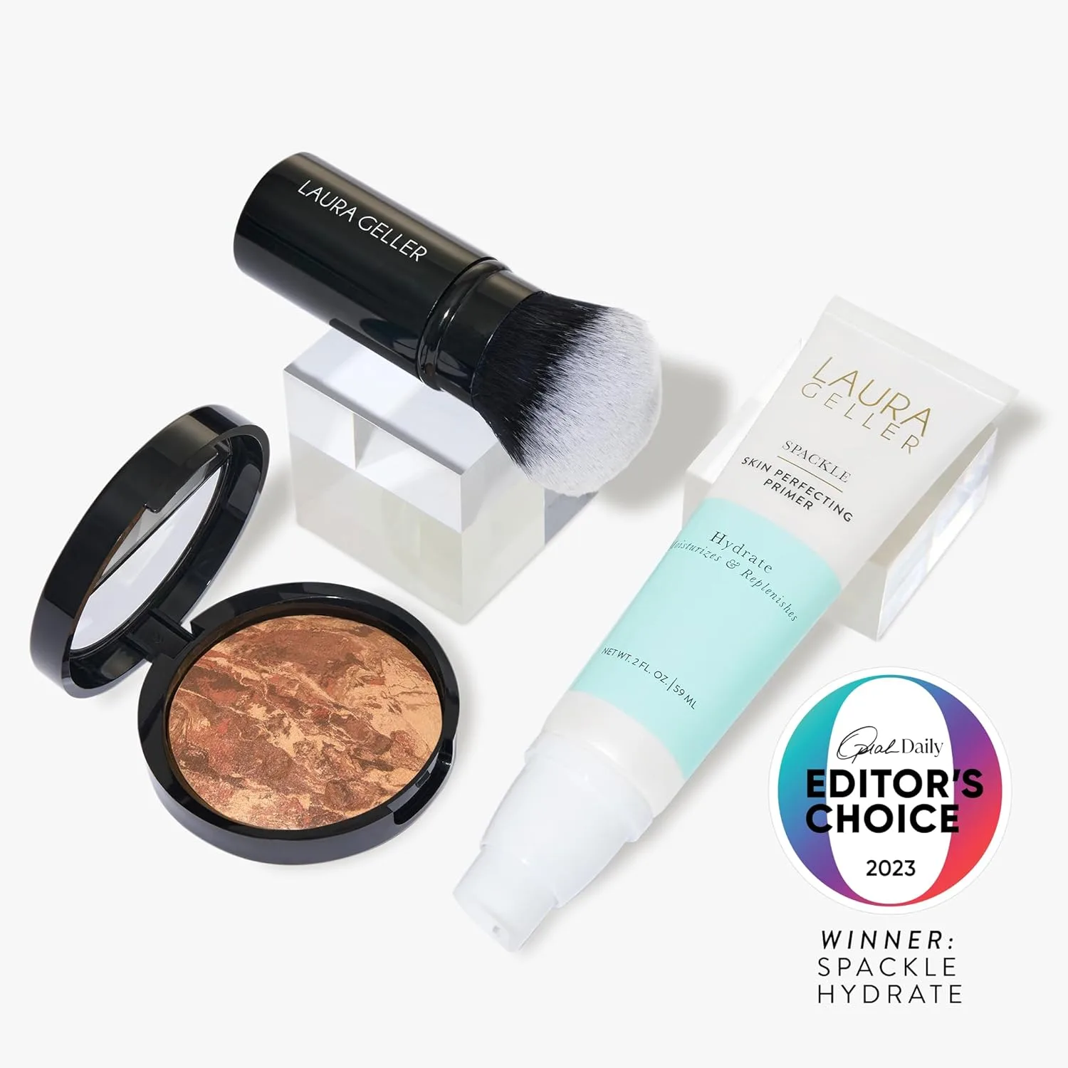 Набор для макияжа лица LAURA GELLER NEW YORK Face the Day Kit (3 PC) - тональная основа Balance-n-Brighten, Deep, праймер для выравнивания кожи Spackle, кисть для макияжа Hydrate + Airbrush Round Kabuki, Deep — фото 2