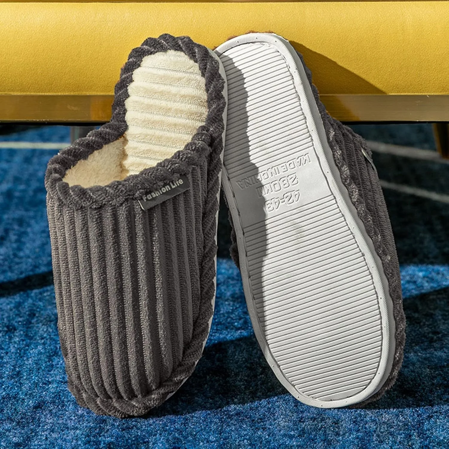 Мужские зимние домашние тапочки Generic из коллекции Comfort с высокой амортизацией и мягкой подкладкой для максимального сохранения тепла Generisch, серый — фото 4