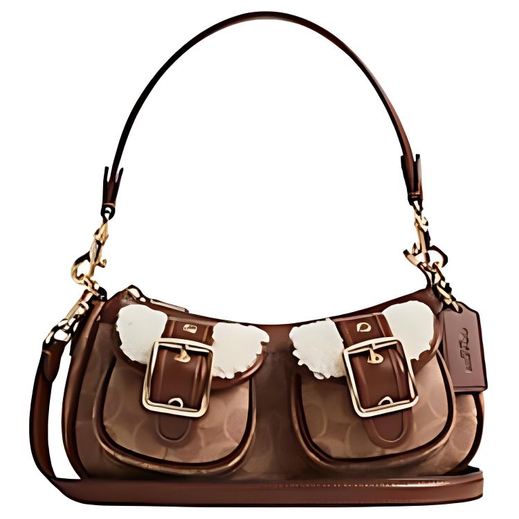 

COACH Кожаный наплечный рюкзак через плечо Средняя сумка через плечо Унисекс бежевая сумка