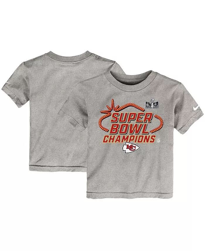 

Серая футболка Kansas City Chiefs Super Bowl LVIII Champions Locker Room Trophy Collection для мальчиков и девочек Nike