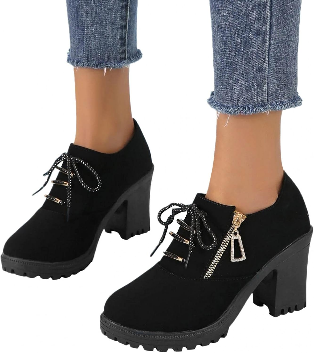 

Женские платформенные ботинки Hbeylia с высокой массивной подошвой, толстой противоскользящей подошвой, мягким широким круглым носком, шнуровкой, стразами, молнией, водонепроницаемые, короткие ботинки для женщин, невест, свадебной вечеринки, чер...