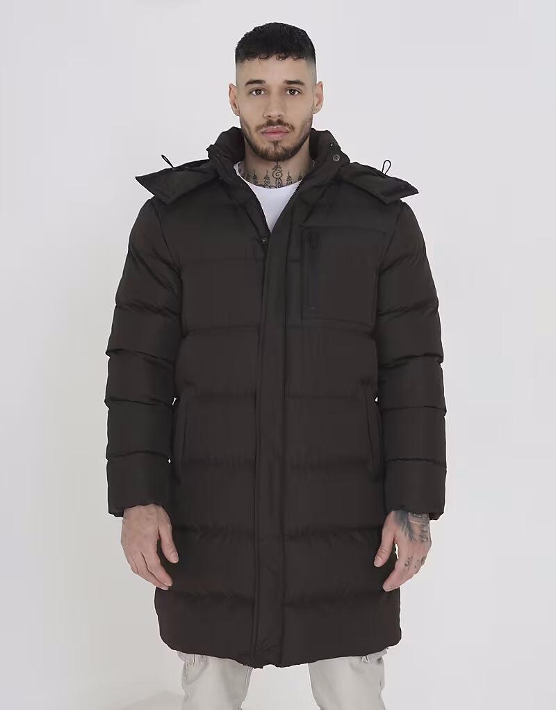 

Удлиненная стеганая куртка с капюшоном коричневого цвета Brave Soul