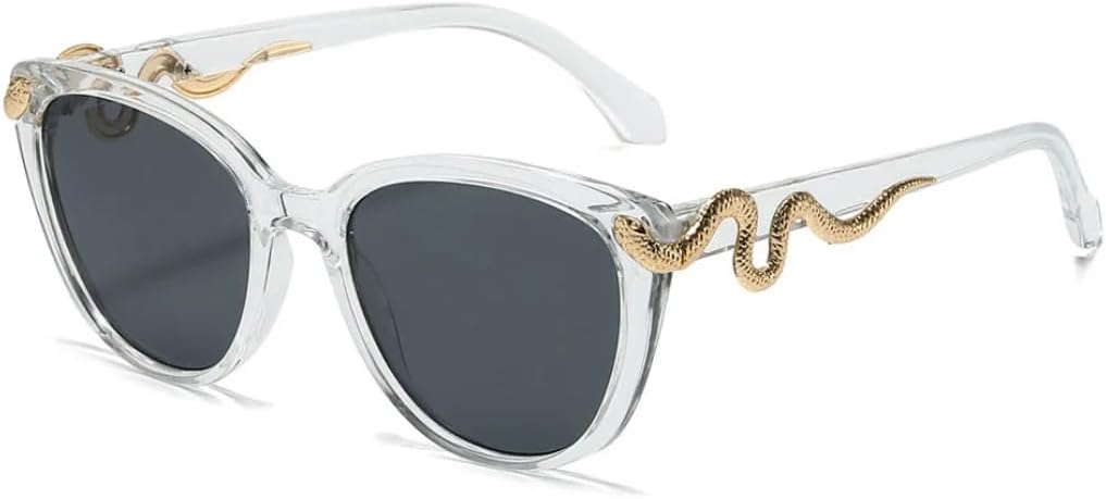 

Винтажные солнцезащитные очки «Кошачий глаз» с золотистым змеиным принтом для женщин и мужчин, в стиле панк, популярные, с защитой от УФ-излучения UV400 HHZZYVY, Clear Black