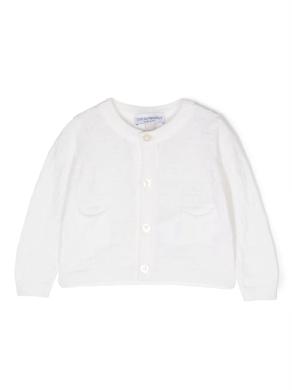 

Кардиган из вирджинской шерсти вязки интарсия с логотипом Emporio Armani Kids, белый