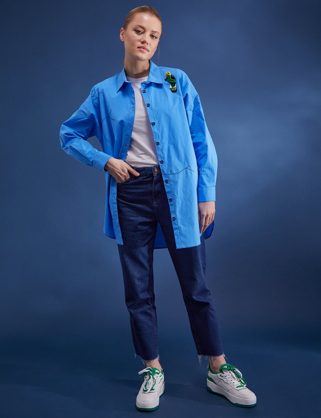 

Рубашка из поплина небесно-голубая Kayra