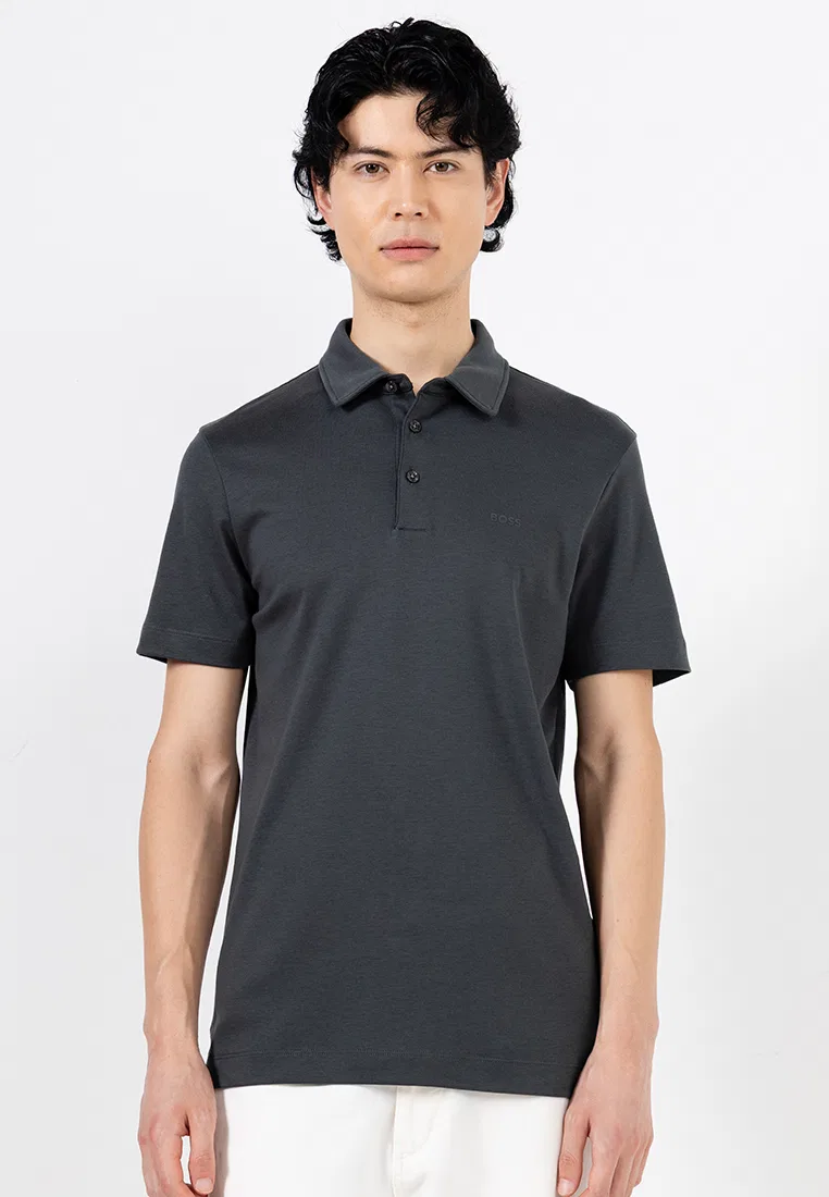 Поло, slim fit, Interlock, BOSS Mainline, зеленый