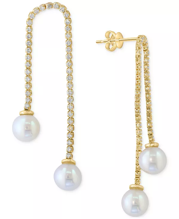 

Серьги-Подвески Effy из 14-каратного золота с культивированным пресноводным жемчугом (7 мм) и белым цирконом (1-1/6 карата) Effy Collection, gold