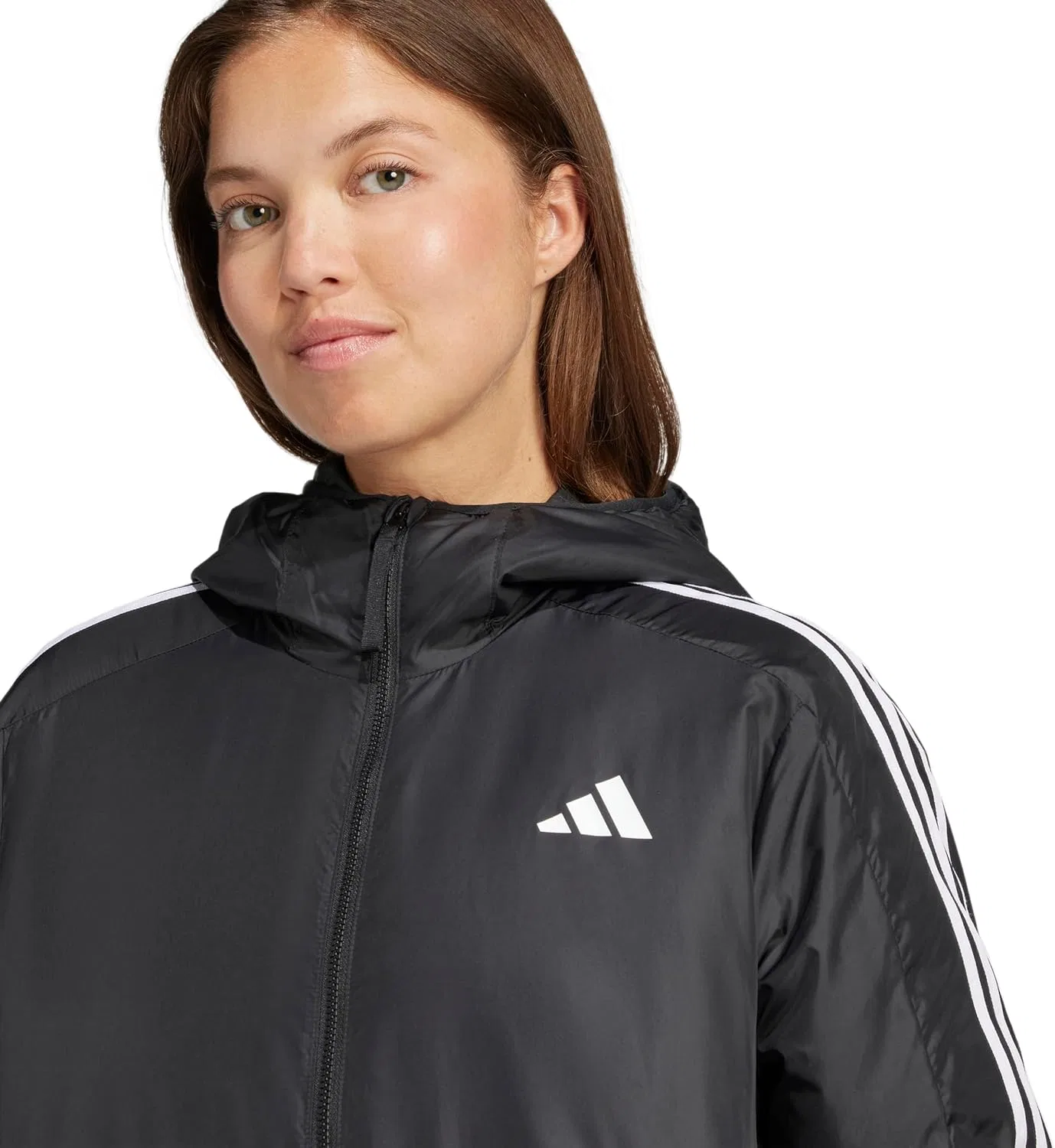 Женская куртка утепленная adidas, 3-полосная, черная — фото 4