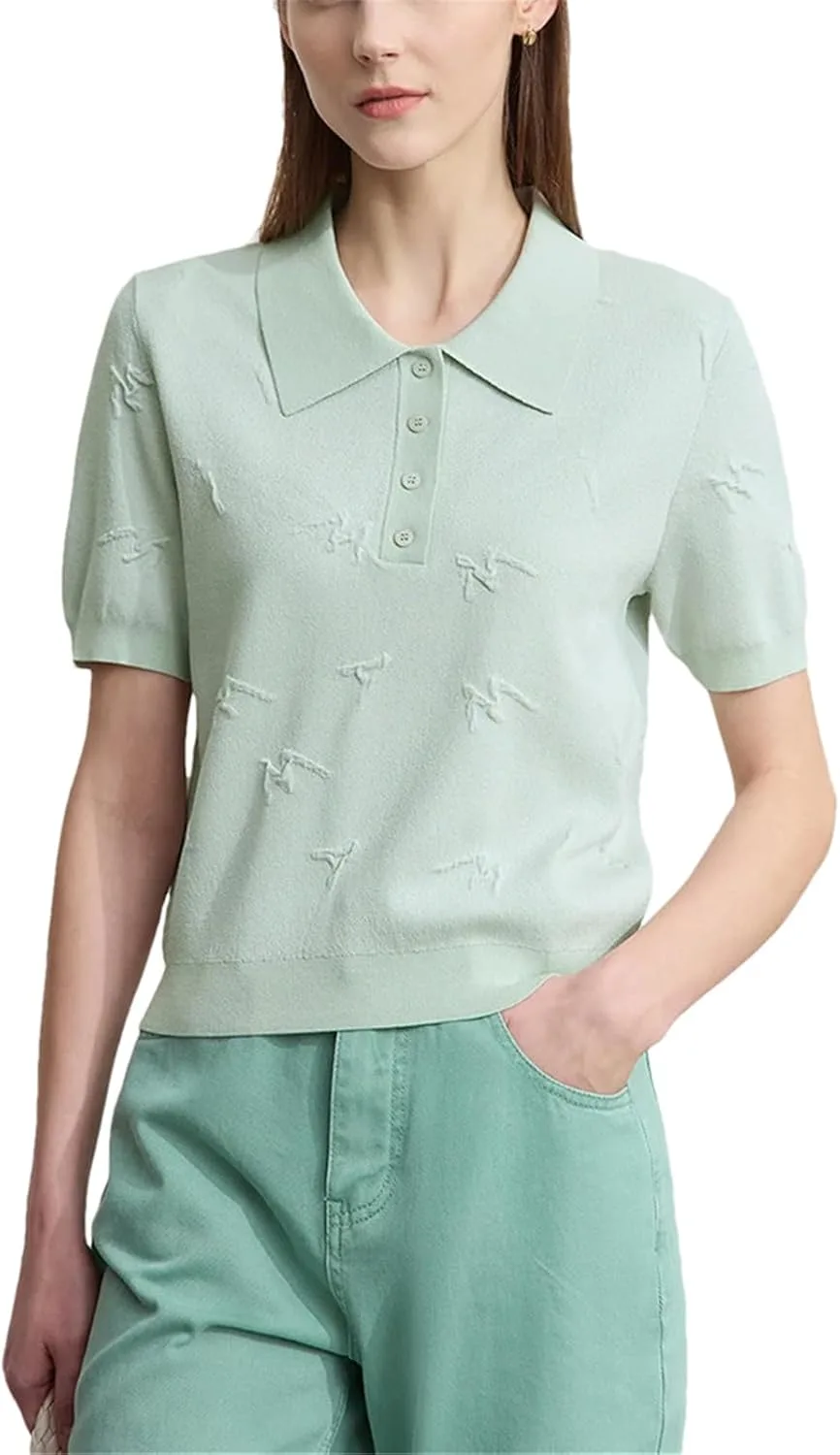 

Женская короткая футболка-поло с вышивкой