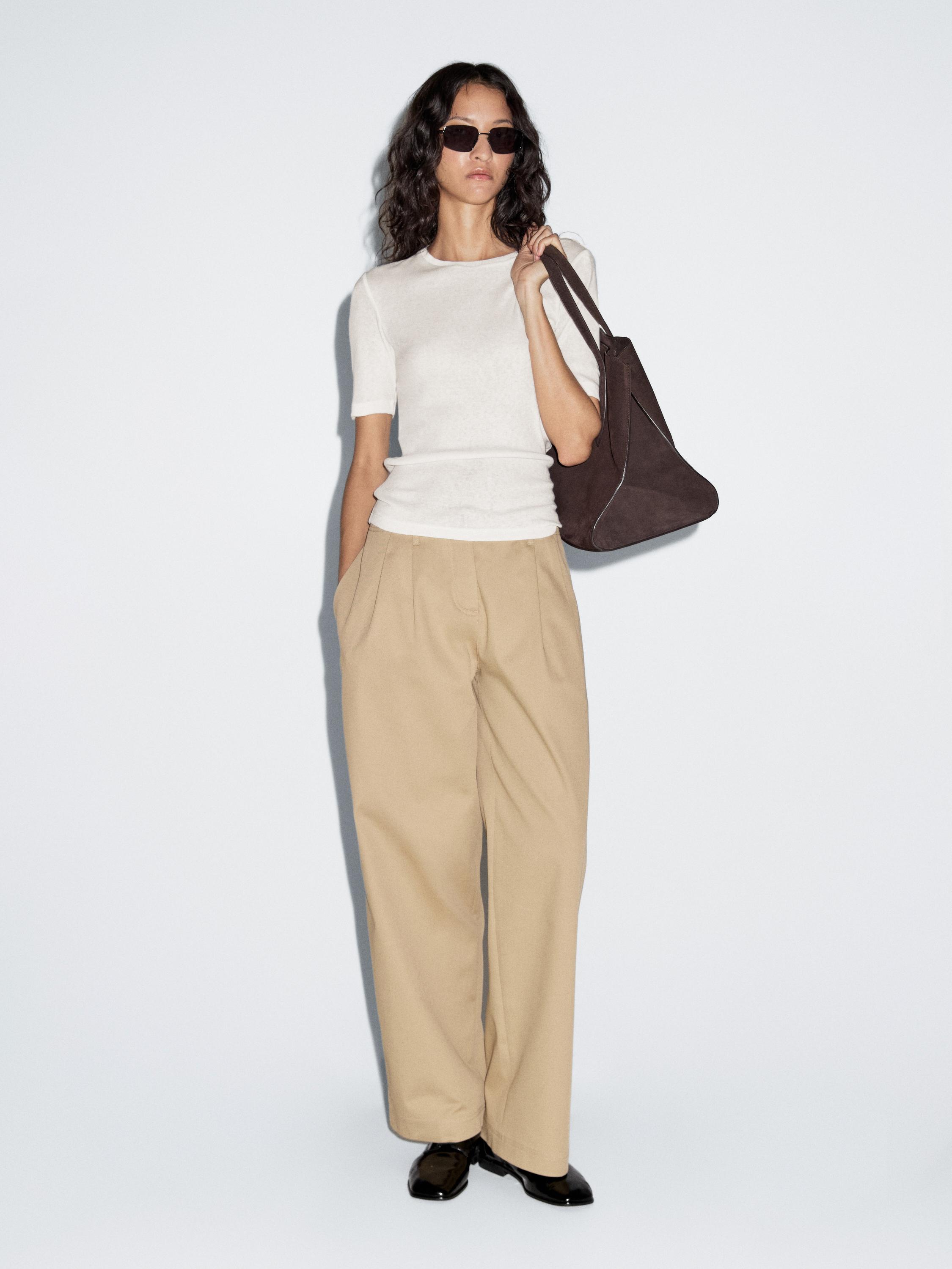 

Футболка с короткими рукавами из хлопковой смеси Massimo Dutti, кремовый