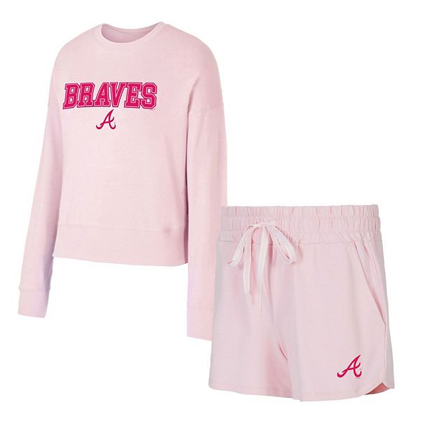 

Женский комплект concepts sport pink atlanta braves elevation tri-blend с длинным рукавом и шортами Unbranded