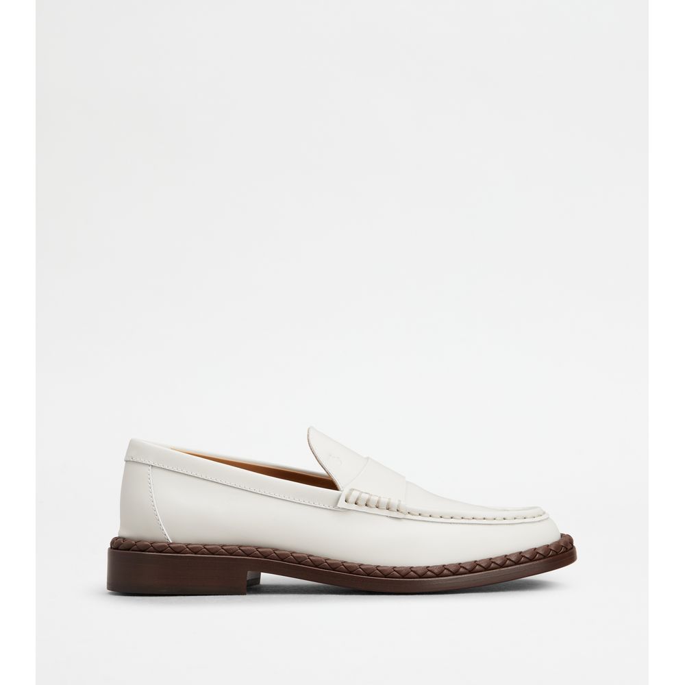 Кожаные лоферы с плетеной каймой TOD's, белый