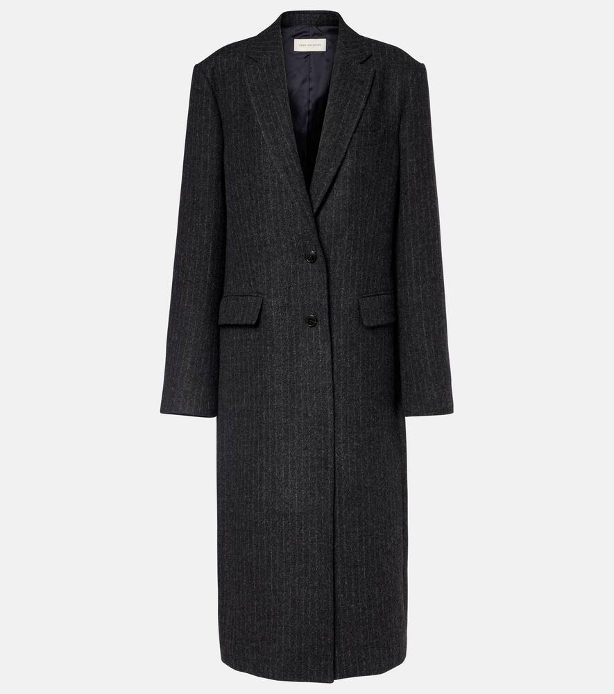 Шерстяное пальто в мелкую полоску Dries Van Noten, Dark Grey