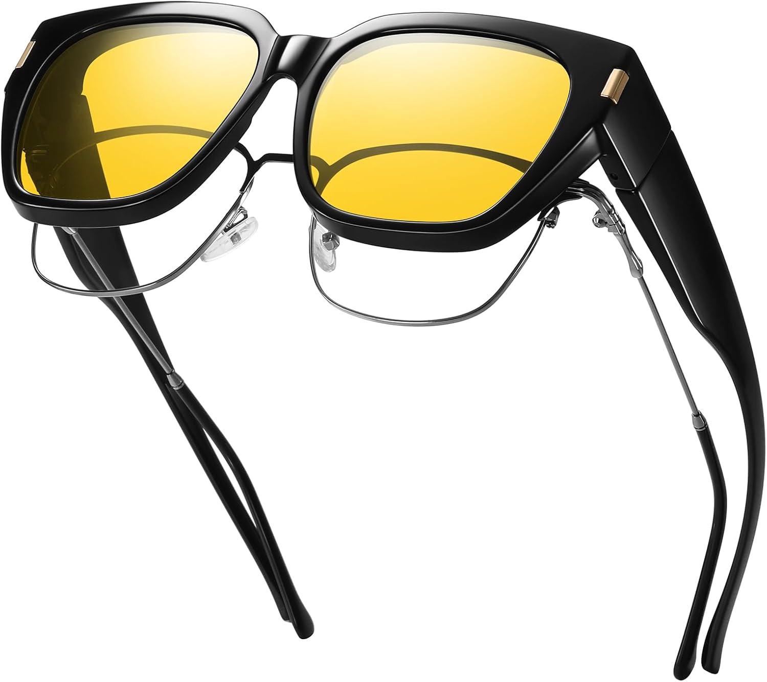 

Солнцезащитные очки HAOLOTA с поляризованными линзами, надеваемые поверх обычных очков, для женщин и мужчин. Модные квадратные очки с обтекаемой формой и защитой от УФ-излучения, Nv01 L Size Glossy Black/Night Vision