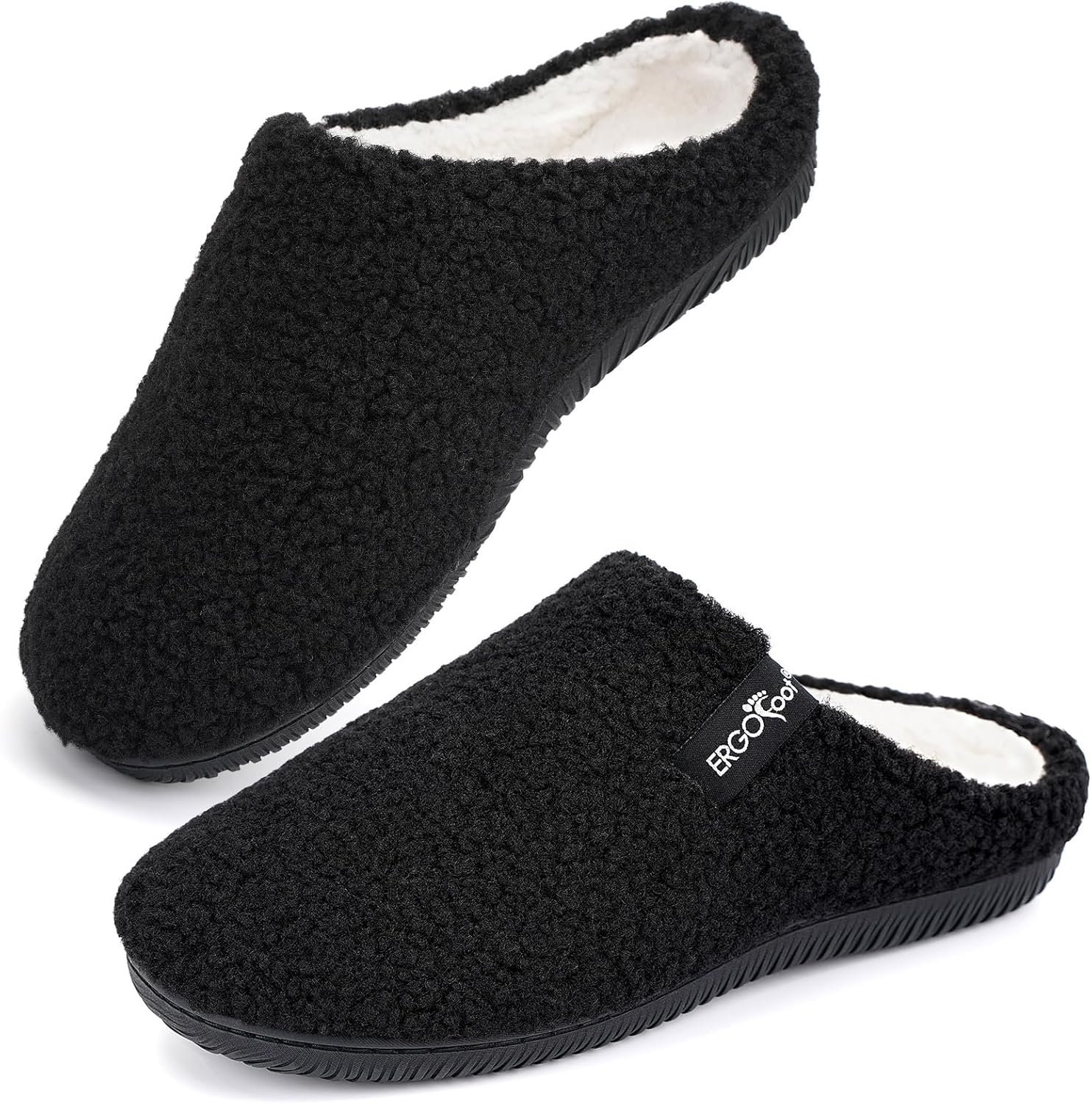 

Ортопедические тапочки ERGOfoot с поддержкой свода стопы при подошвенном фасциите, стиль клог с шерповой подкладкой - машинная стирка, нескользящая подошва, для дома и улицы, для женщин и мужчин, черный