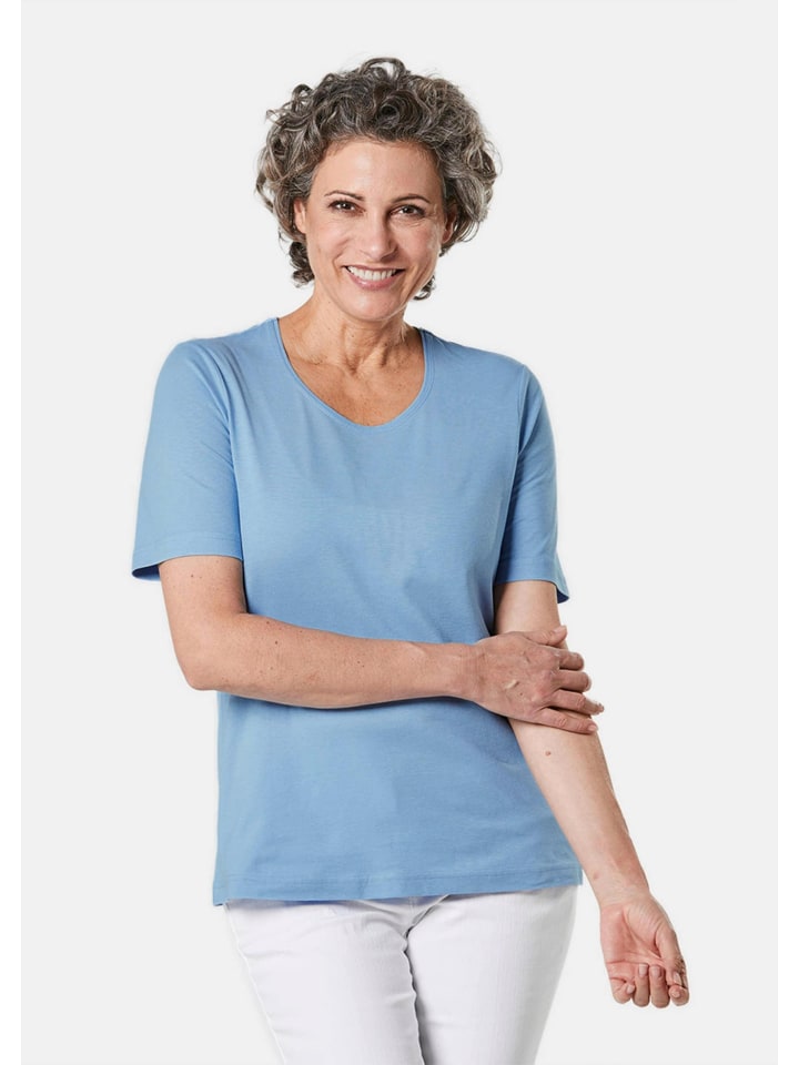 

Короткий размер: Базовая хлопковая футболка с короткими рукавами светло-голубого цвета. GOLDNER, Синий, Короткий размер: Базовая хлопковая футболка с короткими рукавами светло-голубого цвета. GOLDNER