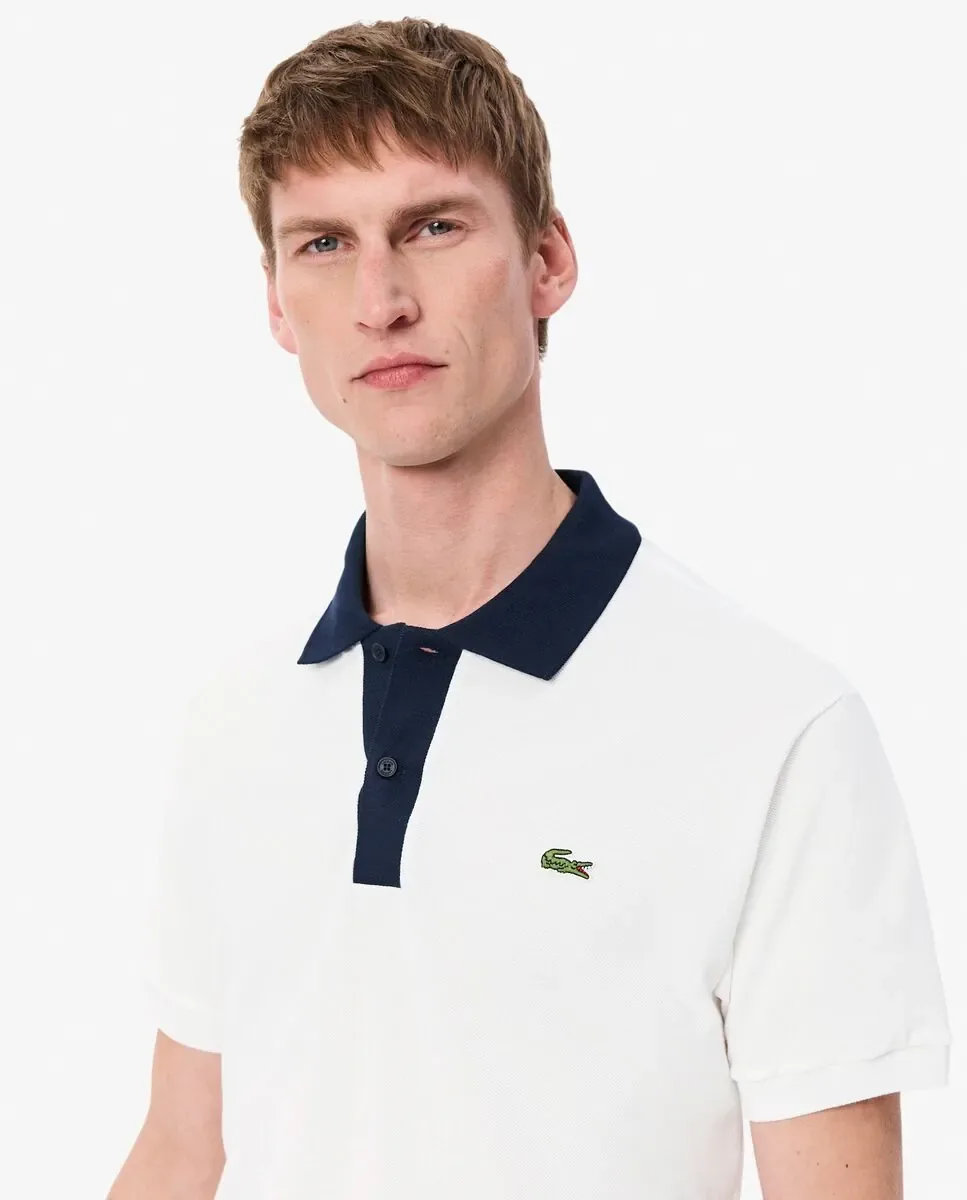 Lacoste Мужское поло классического кроя с контрастным белым воротником и короткими рукавами — фото 3