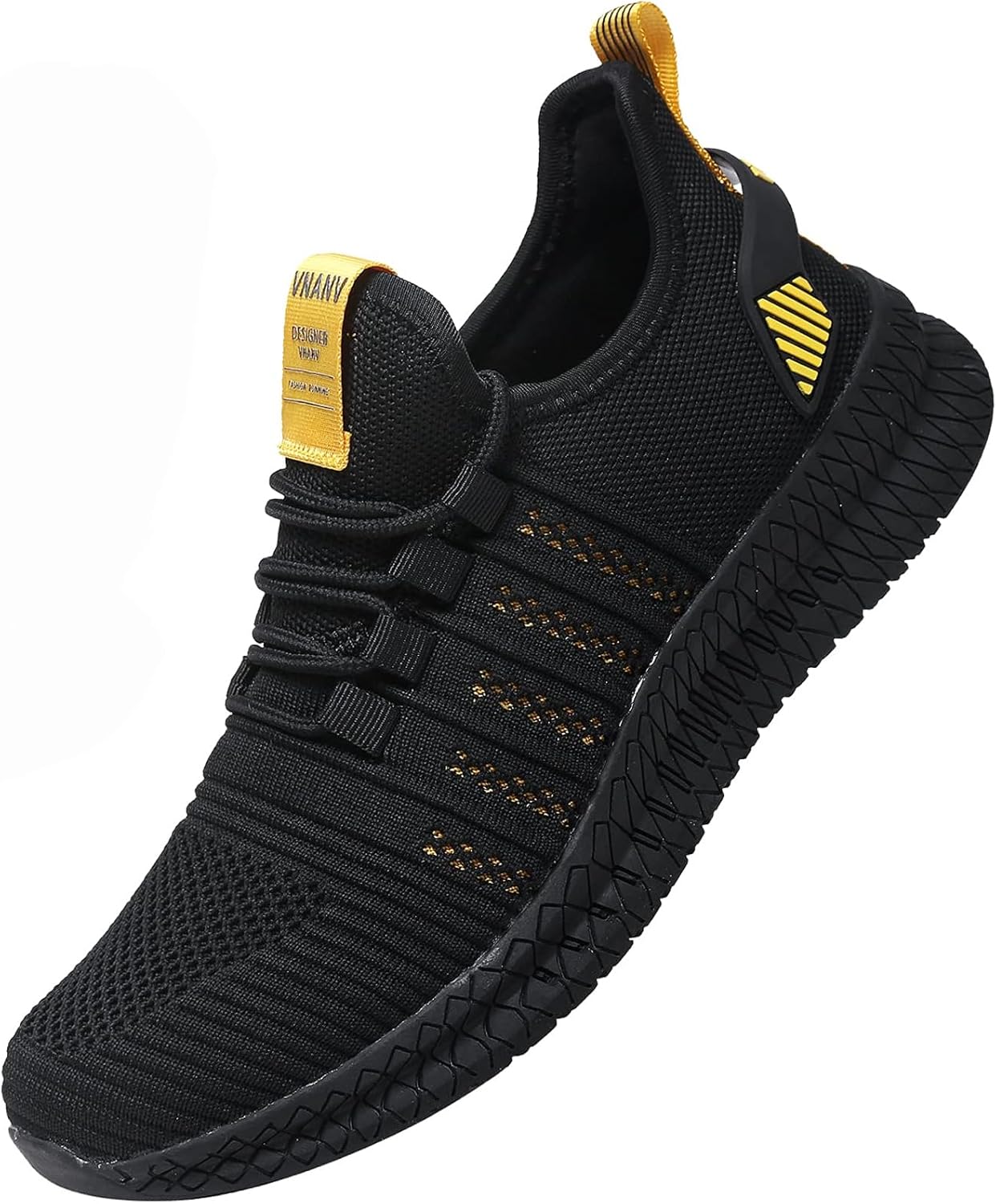 

Мужские кроссовки для бега - легкие спортивные кроссовки с дышащей сеткой, нескользящей подошвой для спортзала, прогулок и повседневной носки - доступны в размерах 14-18 X-Grip, черный/желтый