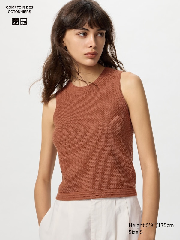 

Короткий джемпер из хлопка с эффектом попкорна (без рукавов) Uniqlo, оранжевый