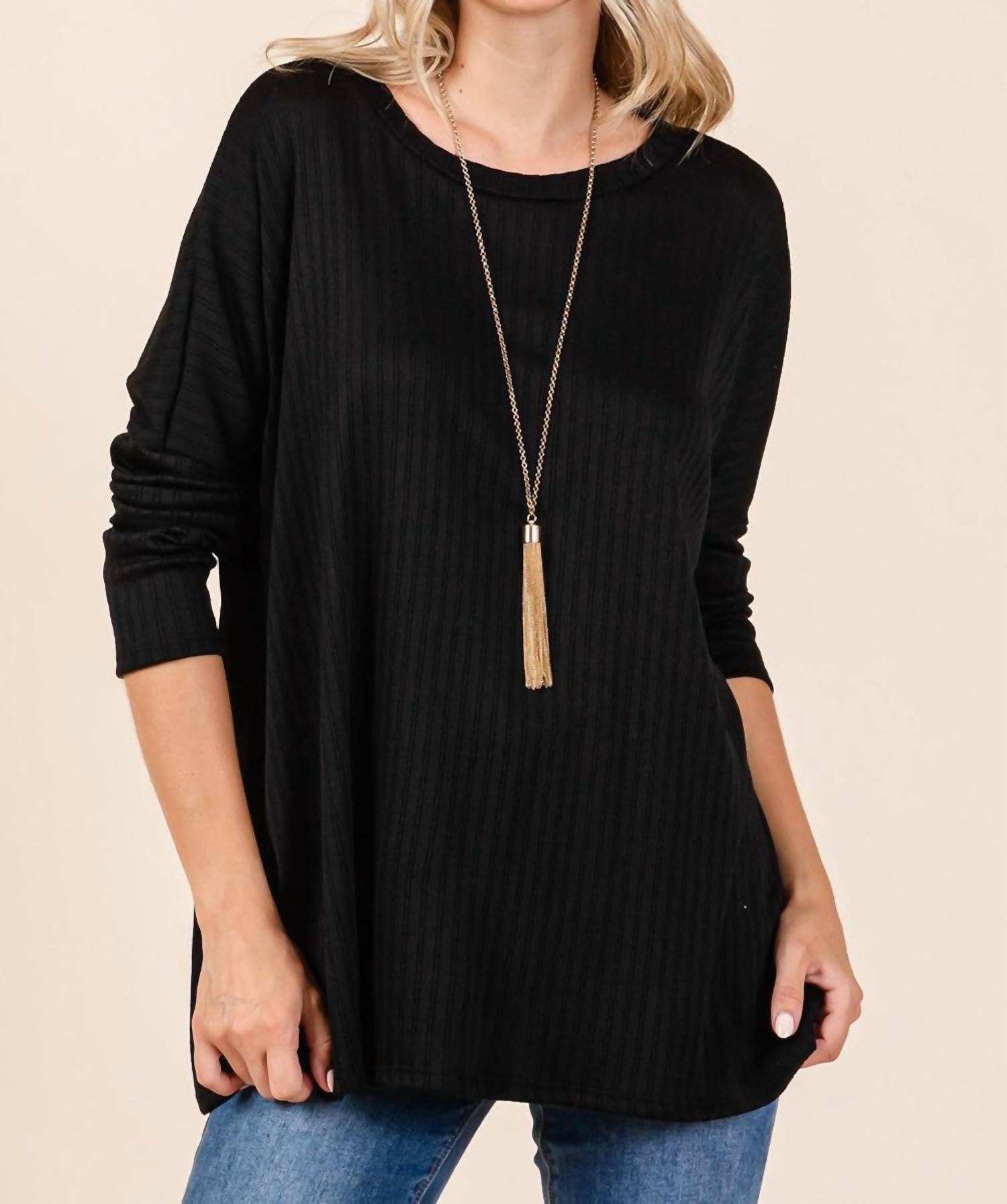 

Cream N Sugar Туника с круглым вырезом в рубчик, размер плюс, черная