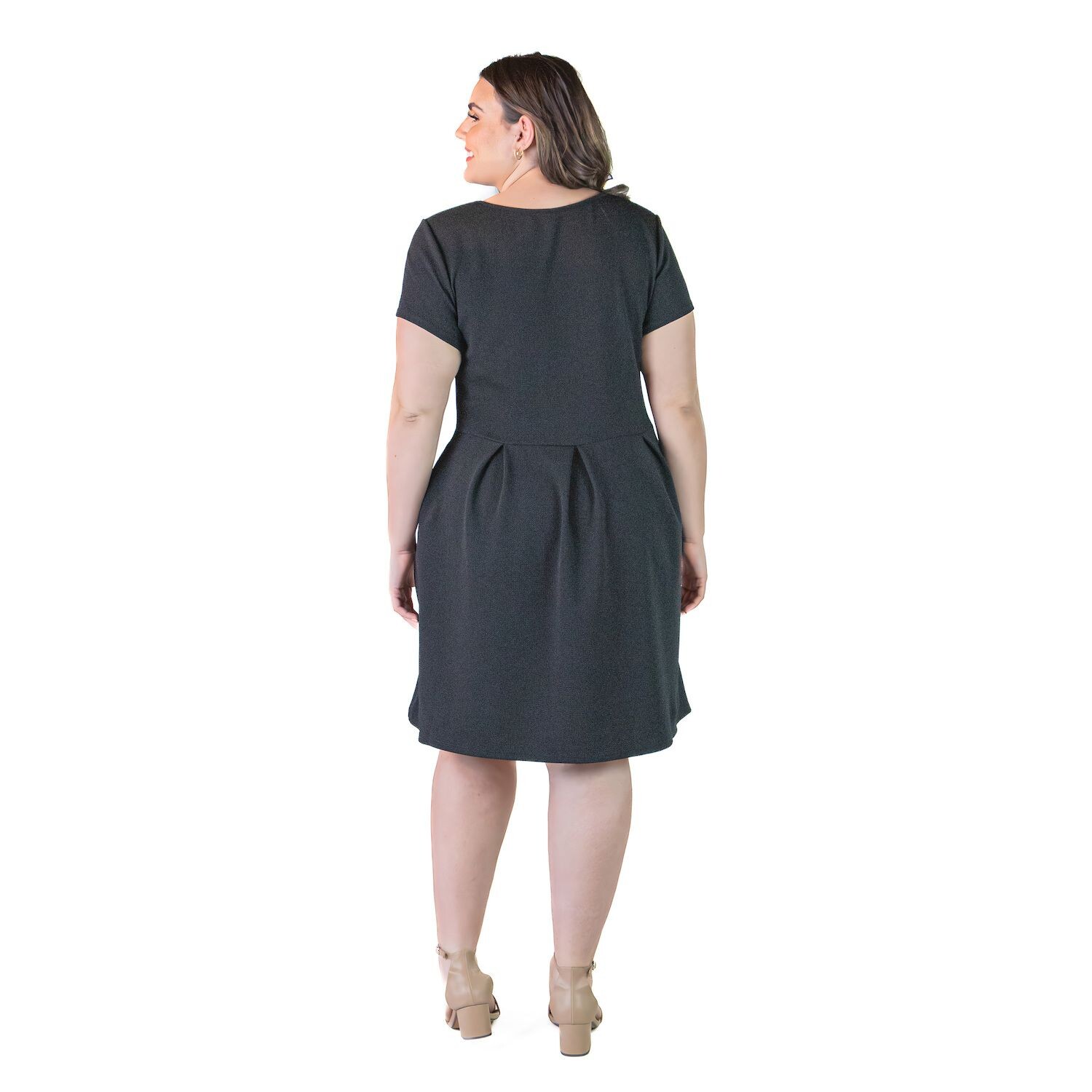 

Плюс размер 24Seven Comfort Apparel Плиссированное платье миди с карманами 24Seven Comfort, черный