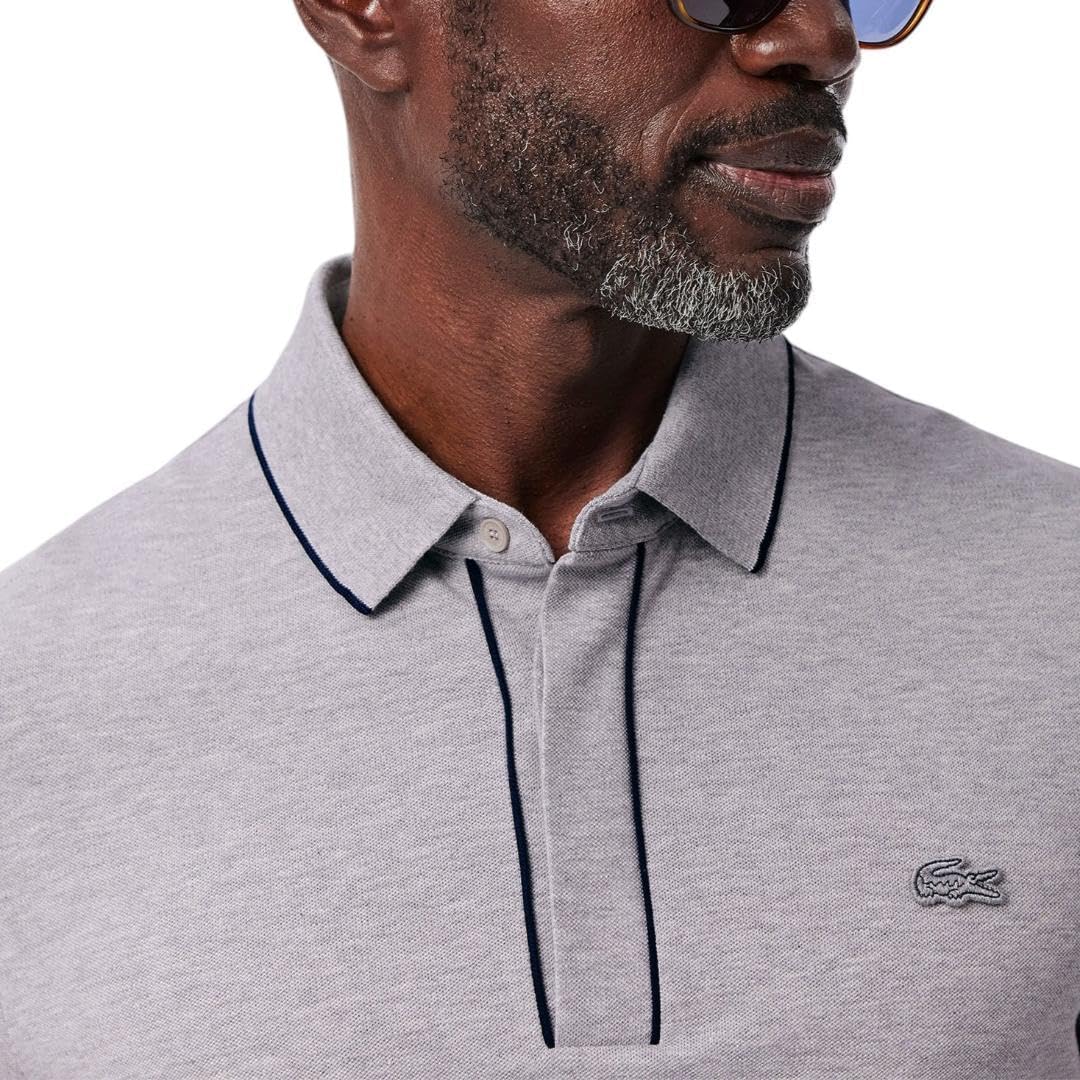 Lacoste мужская парижская поло с коротким рукавом regular fit и контрастным воротником и рукавами, Silver Chine — фото 2