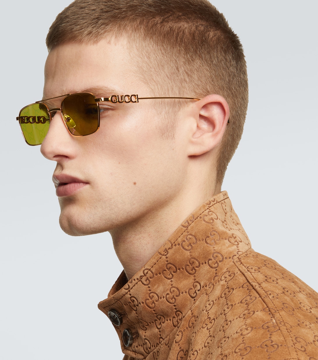 GG прямоугольные солнцезащитные очки Gucci, Gold-Gold-Green — фото 2