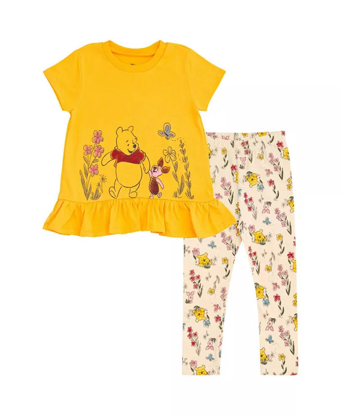 

Комплект для девочки: футболка с баской и леггинсы Winnie the Pooh, желтый
